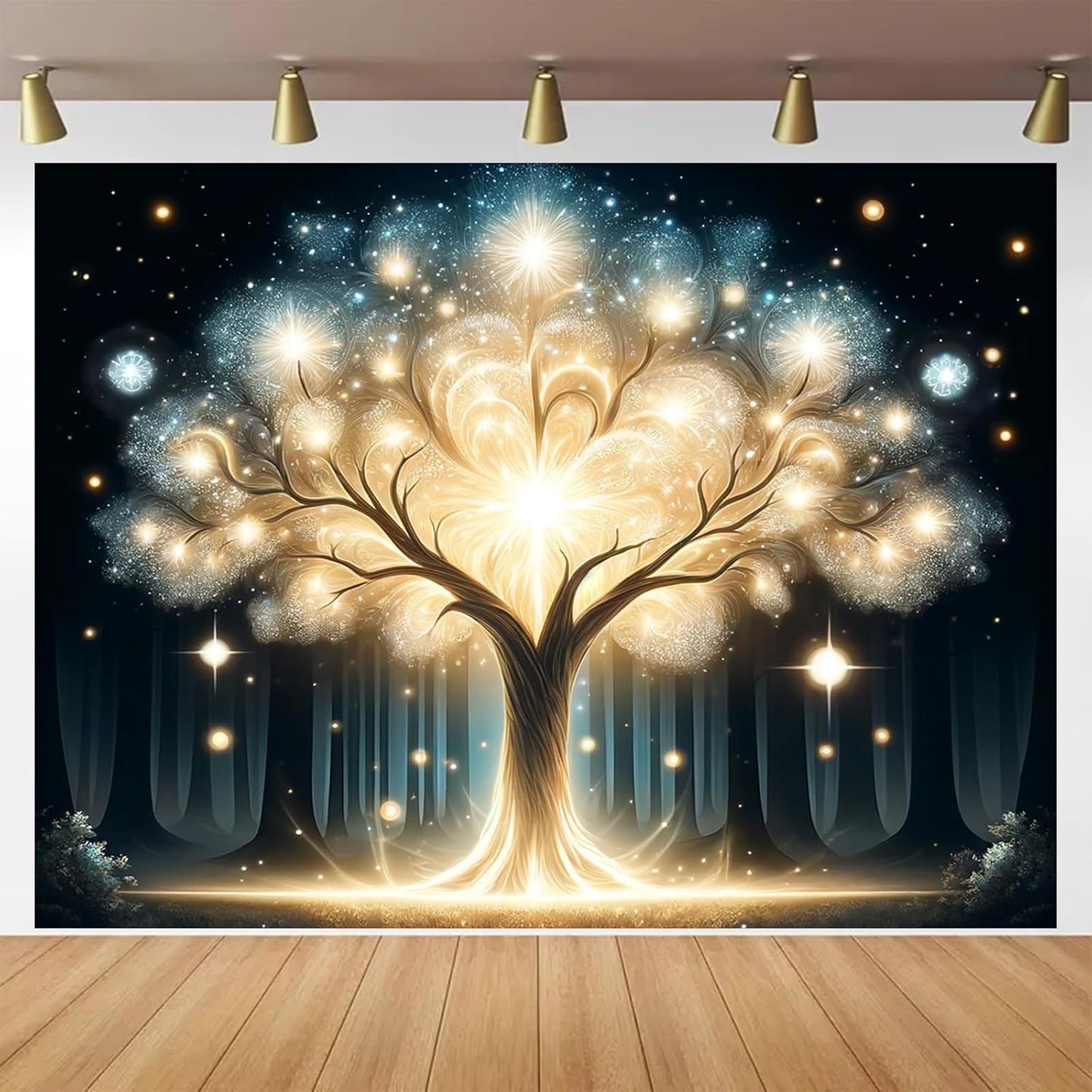 BlissYard Glowing Spirit Tree UV Black Light Tapestry 78x59 Inches Art Color Neon Light Background Bedroom Living Room Wall Party Decoration Fantasy Magical Forest Luminous Tree of Life Backdrop