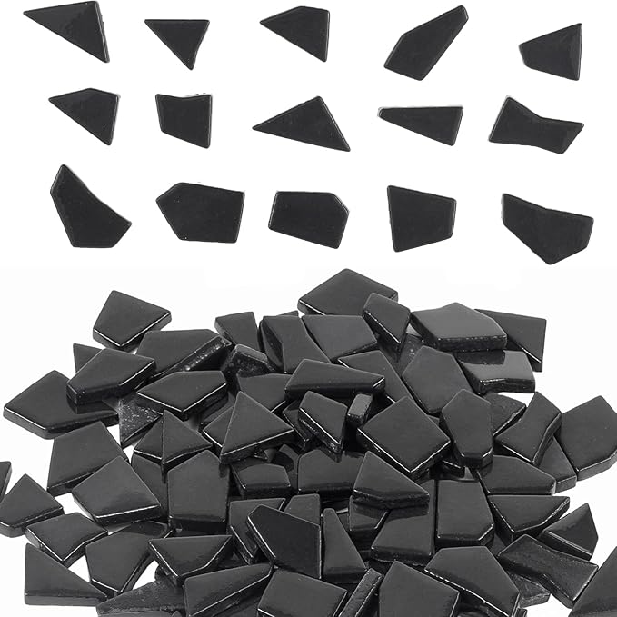 Youway Style Black Glass Mosaic Tiles for Crafts Bulk,200g Broken Glass Pieces for DIY Spring Mosaic Art Kit Decor,Garden Mosaic Supplies