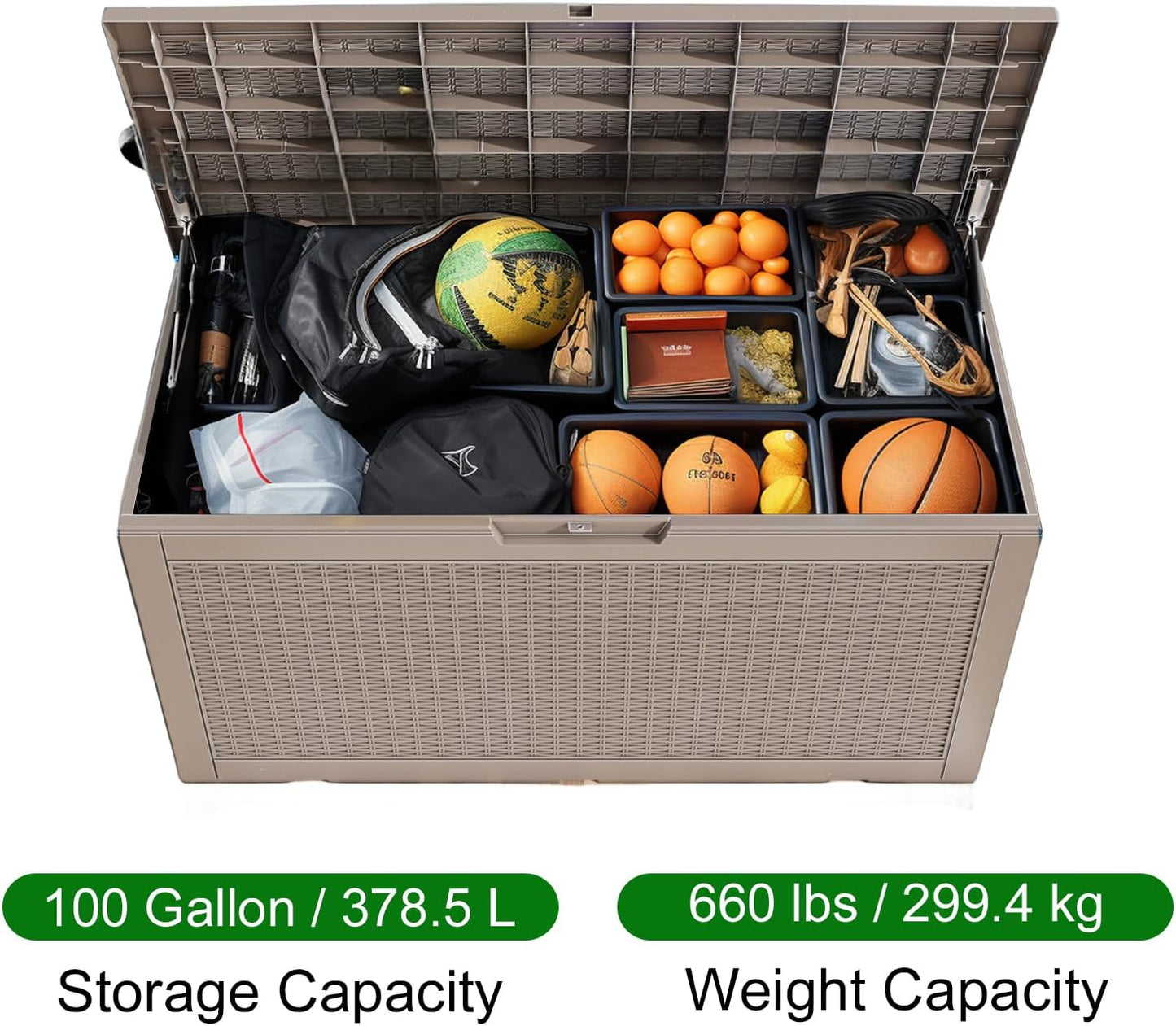 100 Gallon Resin Deck Box, Lockable Patio Outdoor Storage Box for Furniture, Garden Tools and Tools Storage, Waterproof Outside Storage Box - Grey