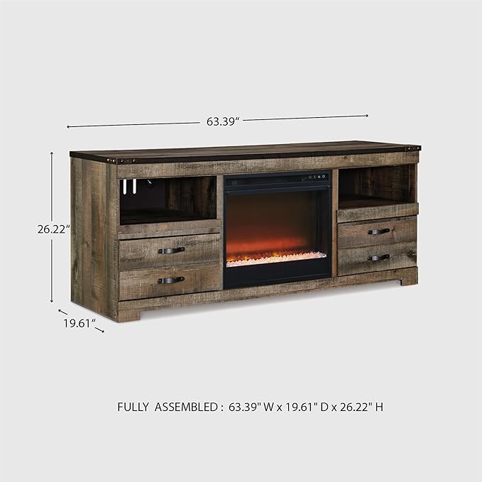 Signature Design by Ashley Entertainment Accessories Urban 63" TV Stand with Electric Fireplace for TVs up to 72", Dark Brown