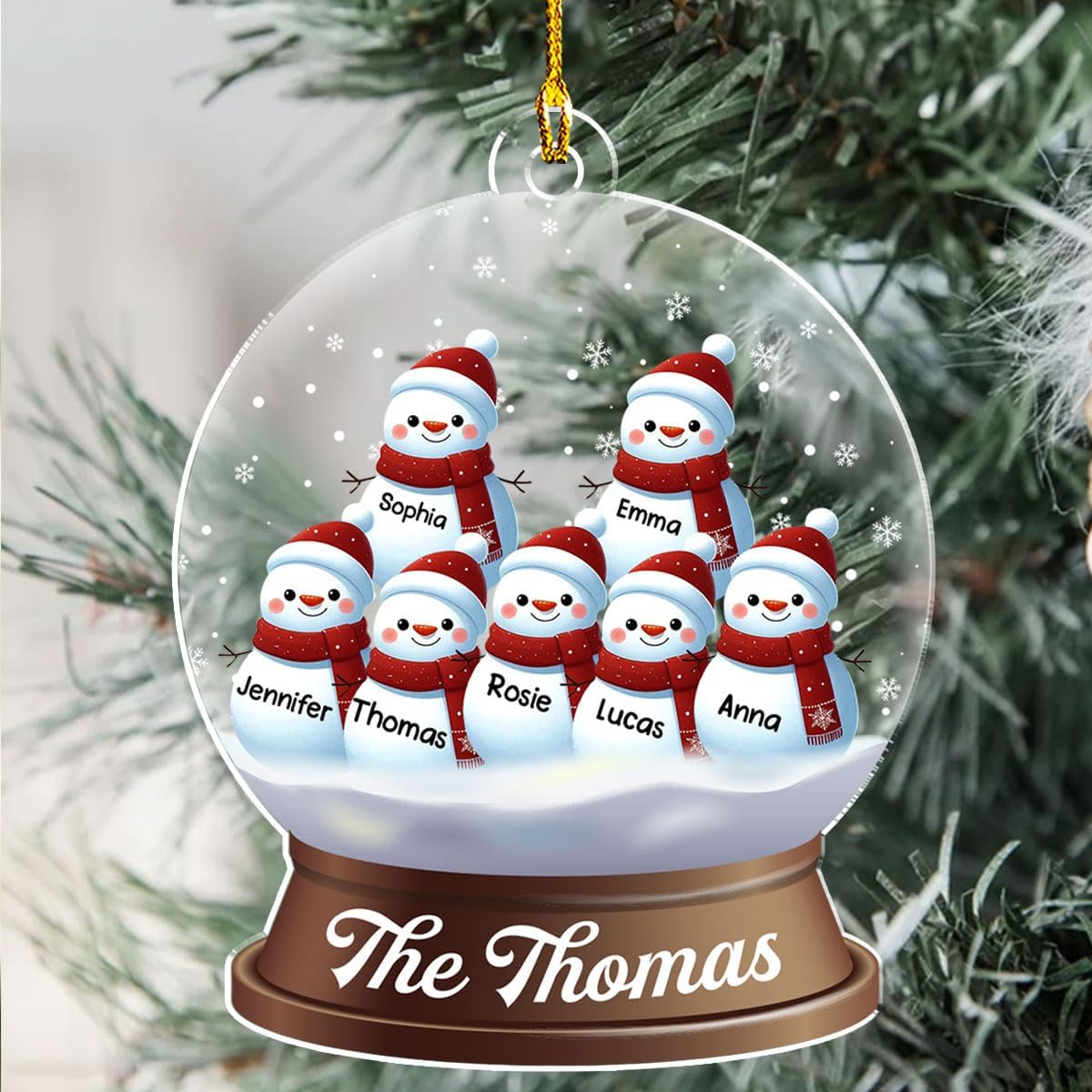 Personalized Family Christmas Acrylic Ornament 2024 - Custom Name Snowman Family Members up to 10 People, Snow Globe Ornament Gifts for Family Tree Decoration (A03, 3 Names)