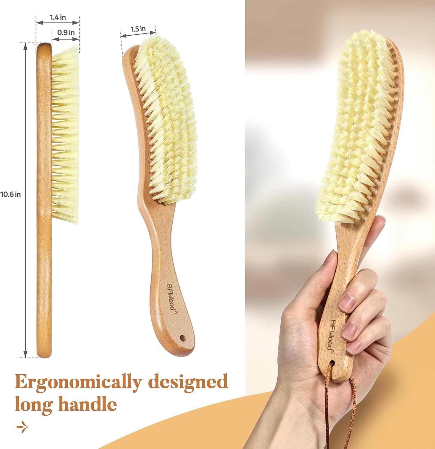 BFWood Clothes Brush - Bristle Lint Brush for Suits, Cashmere, Wool, Velvet, Suede and Pet Hair - Large Beech Wood Handle - Décor Diaries