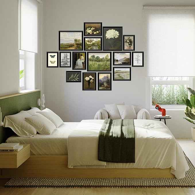LANCHI95 15 Pcs Vintage Wall Art Decor Framed, Vintage Posters for Room, Vintage Art Prints, Moody gallery wall art, Wall Print for Bedroom, Moody Wall Decor, French Country Decor (FRAMED)
