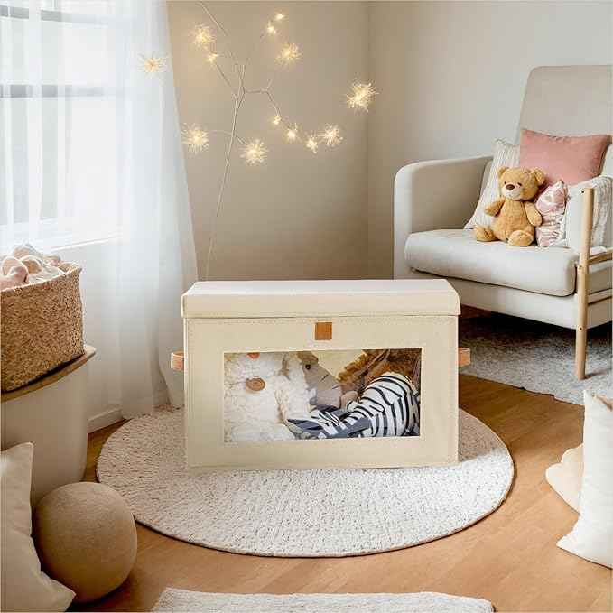 Small Fabric Storage bins - Collapsible Storage Bins with Open Window, 4 Pack Closet Baskets for Shelves, Stackable Decorative Boxes for Home, Dorm, Beige, 13.7"x 9.8" x 9.8"