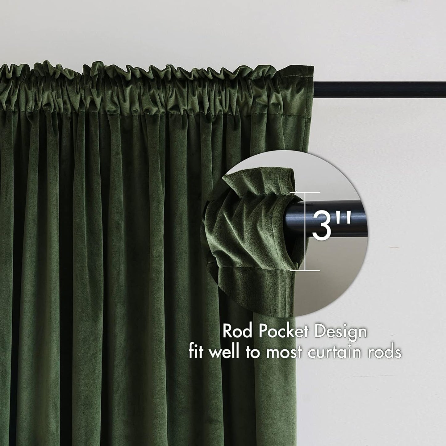 MIULEE Olive Green Velvet Curtains Thermal Insulated Blackout Curtain Drapes for Bedroom Living Room Darkening 63 Inches Long Curtains Panels Rod Pocket Set of 2