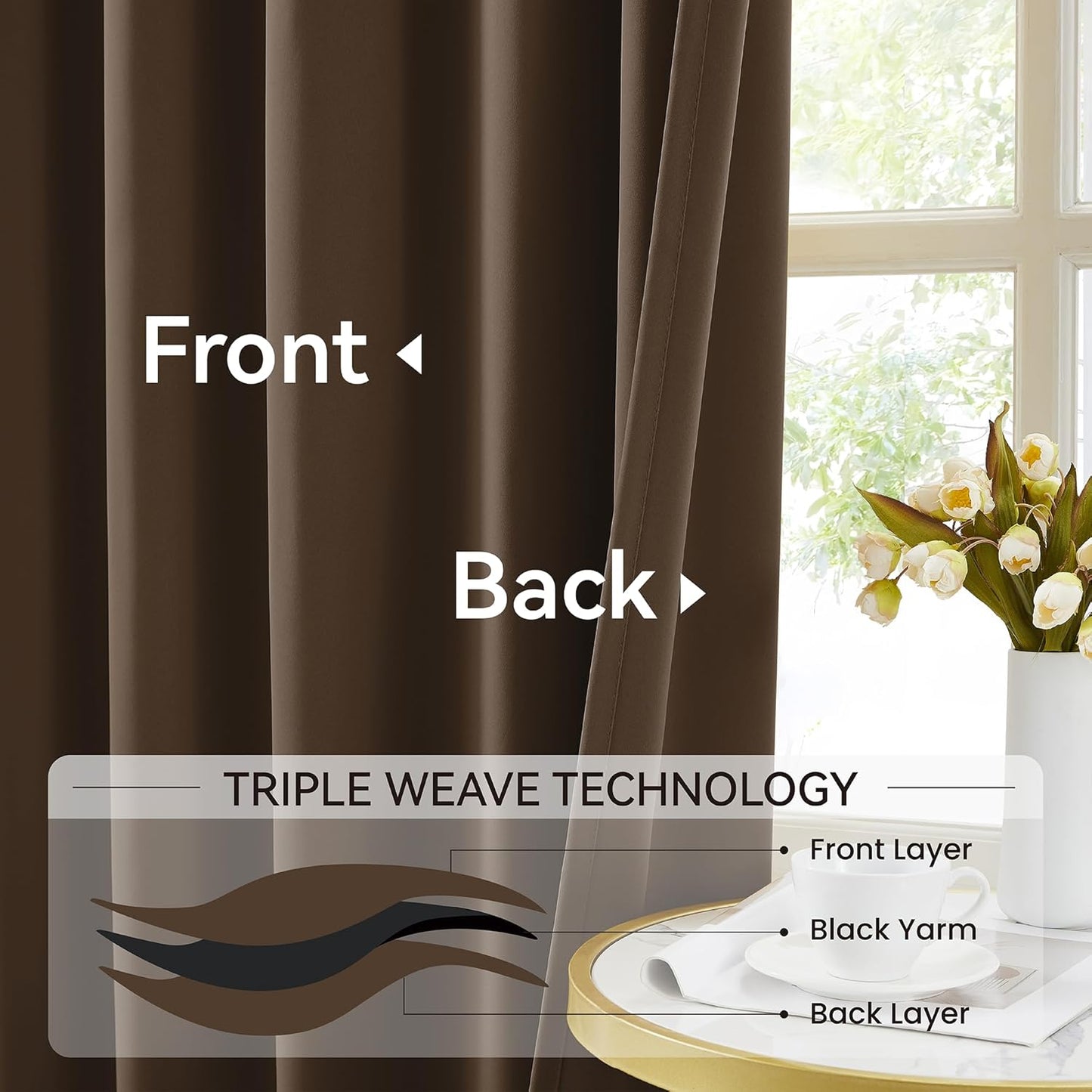 KangBang Dark Brown Pinch Pleated Drapes 102-inch Long Curtains with Hooks, Room Darkening Black Out Thermal Insulated Window Treatments for Living Room Office,40Wx102L,2 Panels