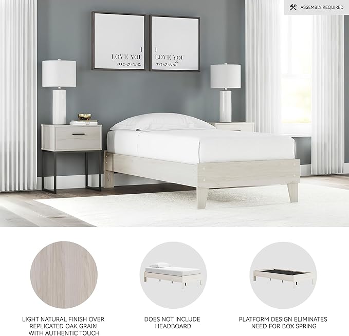 Signature Design by Ashley Socalle Casual Farmhouse Platform Bed Frame, Twin, Natural Beige