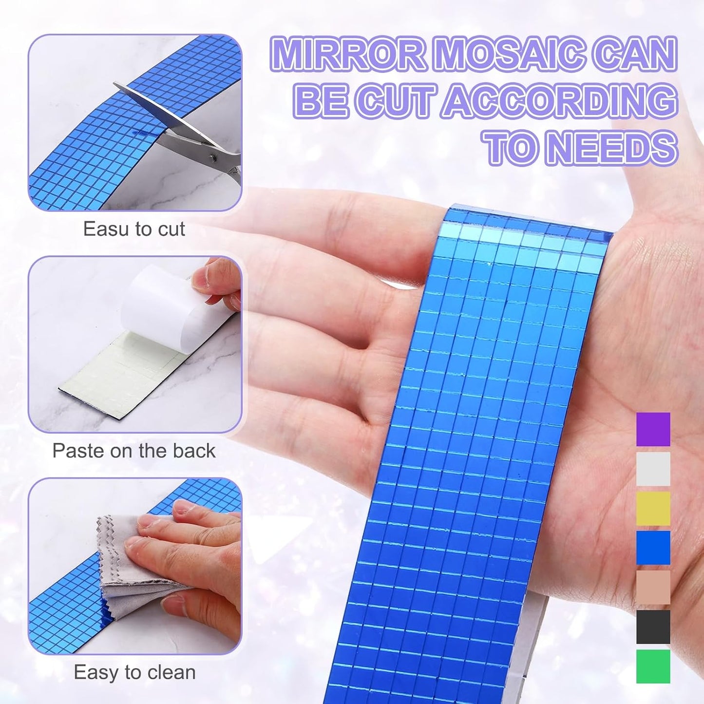 MECCANIXITY Self Adhesive Glass Mirror Mosaic Tiles 3200 Pcs 5 x 5 mm Disco Tiles for Craft Decoration Glass Mirror Disco Ball 2 Rolls (Rose Gold/Silver)