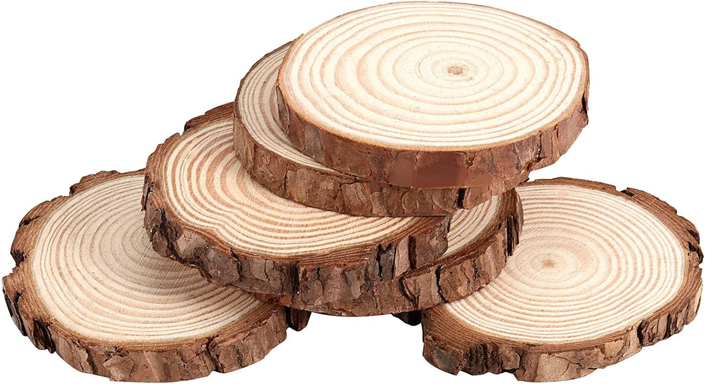 JOIKIT 50 PCS 3.5-4 Inches Natural Wood Slices, Unfinished Natural Wood Coasters, Wood Rounds Circles for Arts and Crafts, DIY, Christmas Ornaments, Rustic Wedding