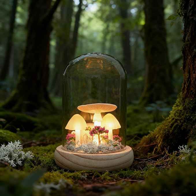 QUELIEN Mushroom Lamp,Mothers Day Mom Gifts for Mom,Light Up Mushroom in Glass Dome,Birthday Party Decorations,Ideal Birthday Gift,GirlfriendGift