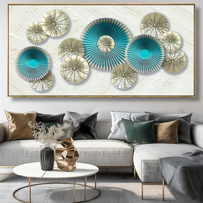 Wall Art Simple Wall Decor Teal Blue and Yellow Canvas Painting Abstract Wall Art for Bedroom Living Room Dining Room Home Office Decor 24"x48" with Framed