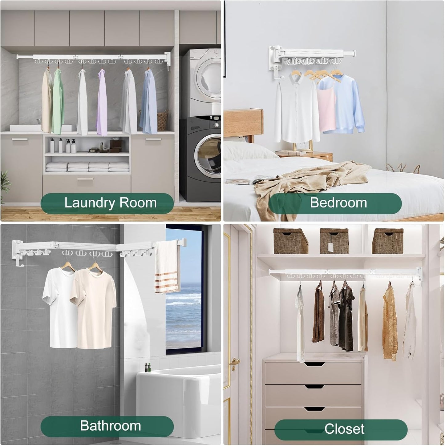 Wall Mounted Clothes Drying Rack, Laundry Drying Rack Wall Mount, 3-Fold Drying Rack Clothing, Foldable Clothes Drying Rack with 12 Dual Hooks Organization for Laundry Room Indoor - White - Décor Diaries
