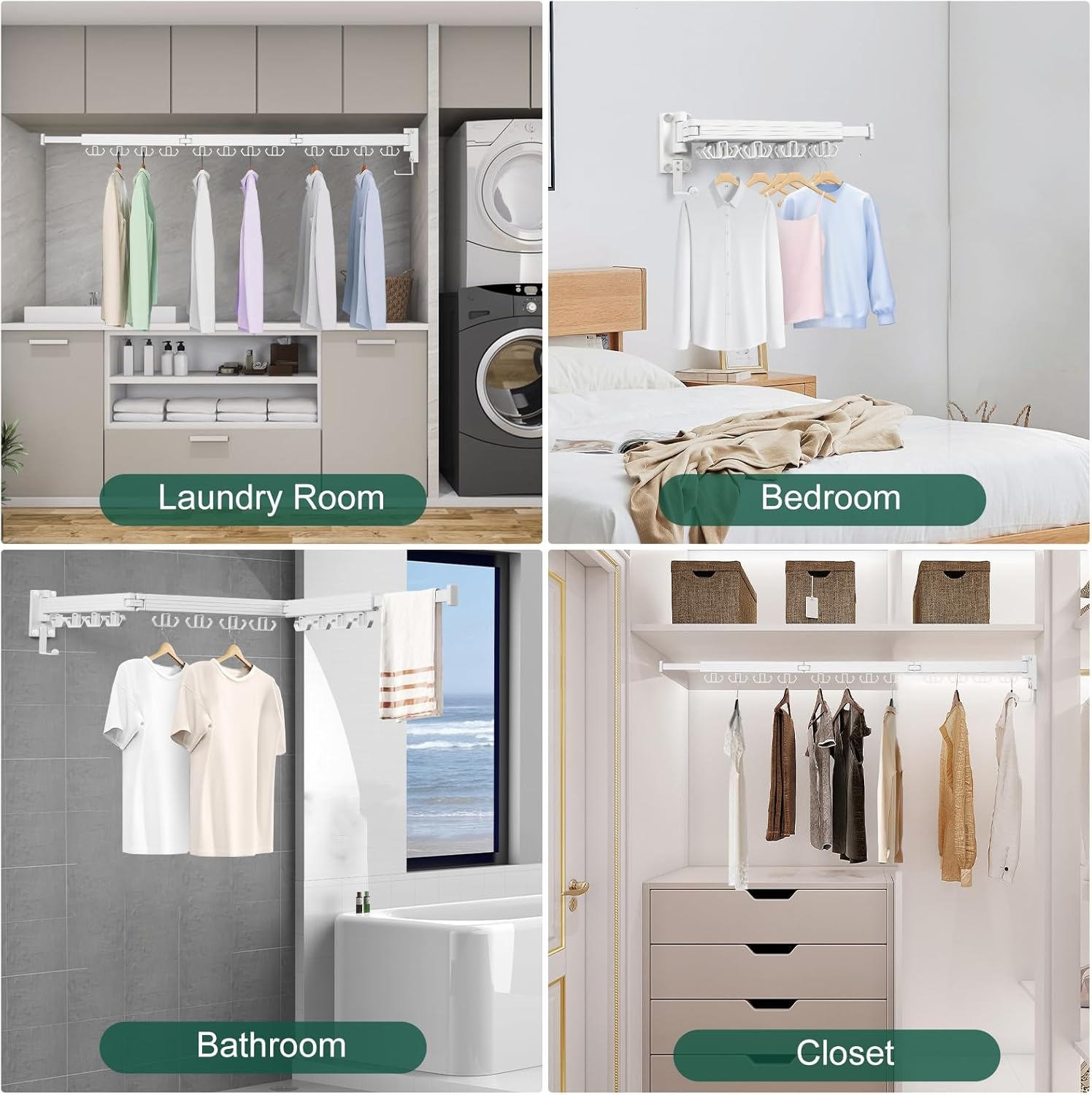 Wall Mounted Clothes Drying Rack, Laundry Drying Rack Wall Mount, 3-Fold Drying Rack Clothing, Foldable Clothes Drying Rack with 12 Dual Hooks Organization for Laundry Room Indoor - White - Décor Diaries