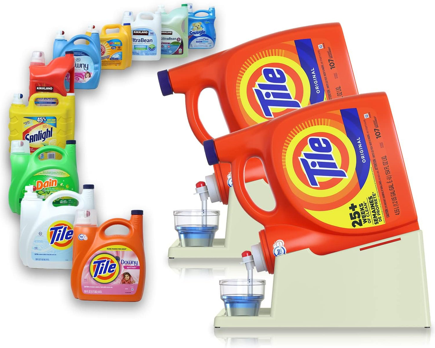 TidyFriend Laundry Detergent Holder Stand with Drip Tray, 2 Pack Laundry Soap Holder with Non-Slip Rubber Feet for Washing Space Organization, Angled Downward Slope for Easy Pouring (Green)