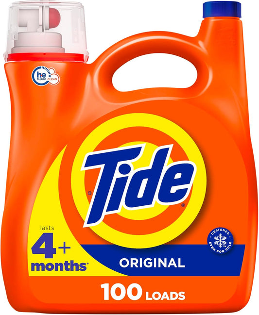 Tide Laundry Detergent Liquid, Original Scent, HE Compatible, 100 Loads, 132 fl oz, Tide Laundry Detergent, Liquid Laundry Detergent (Packaging May Vary)