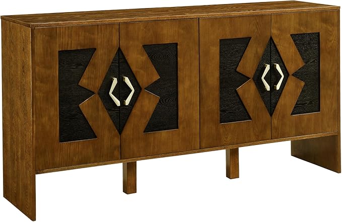 Ball & Cast 60" Mid Century Modern Sideboard Buffet Cabinet with Storage, Credenza & Media Console w/Geometric Pattern Doors & Adjustable Shelves for Living Room,Kitchen Coffee Bar,Entryway,Walnut
