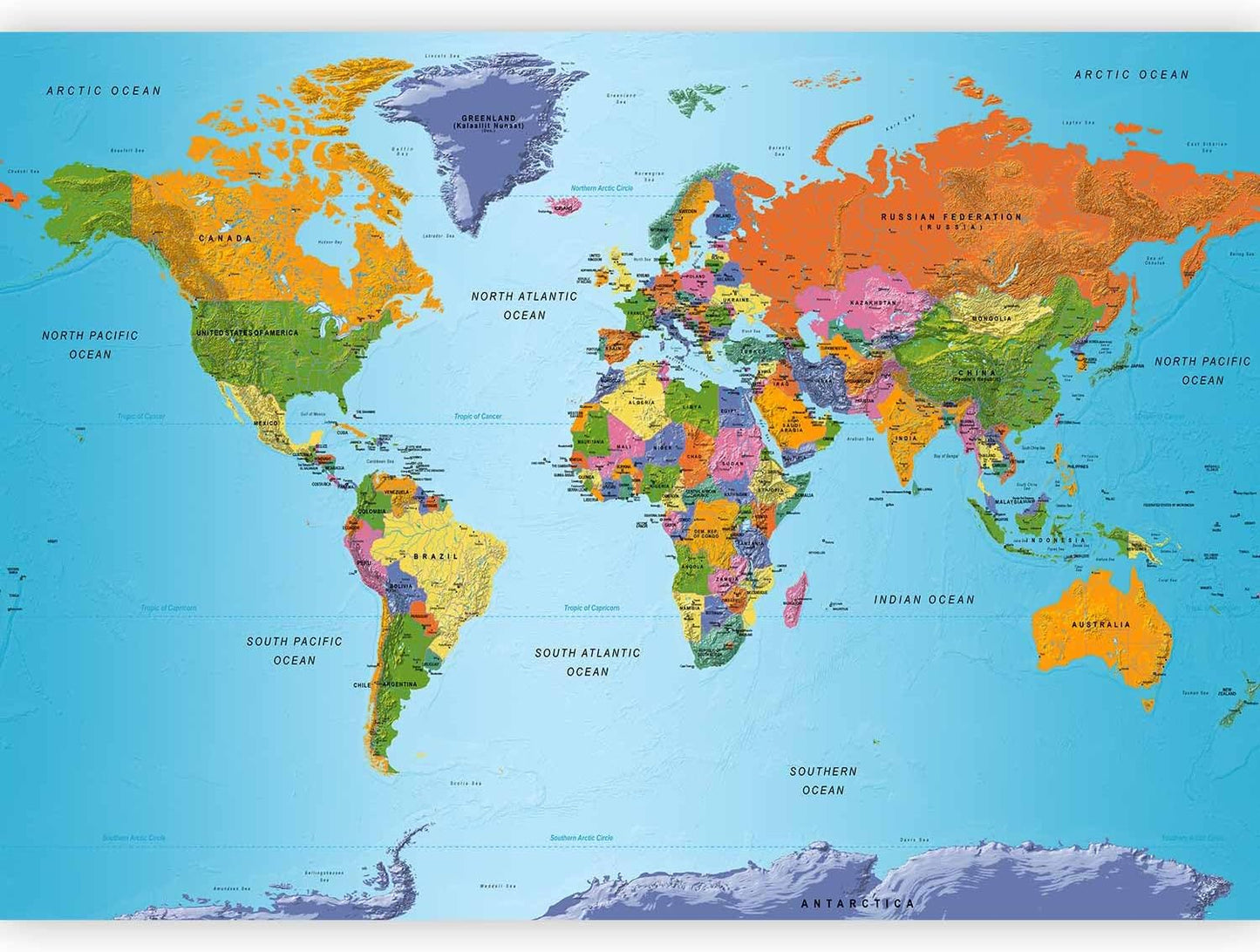 artgeist Premium Wall Mural World Map 98x69 in - XXL Non-Woven Wallpaper Fleece Wall Decor Photo Print Picture Image Design Home Map of The World k-A-0095-a-a