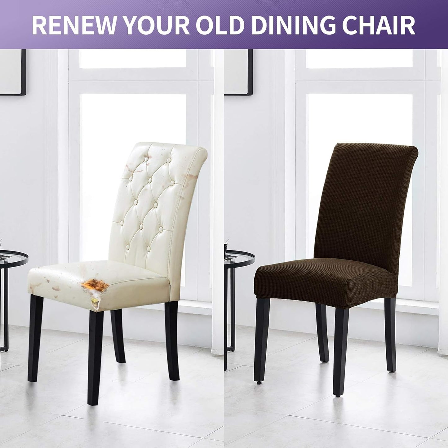 Joccun Chair Covers for Dining Room Set of 4,Dining Chair Slipcovers Stretch Dining Room Chair Covers Seat Protector,Washable Parsons Chair Cover for Home,Banquet(Seal Brown,4 Pack)