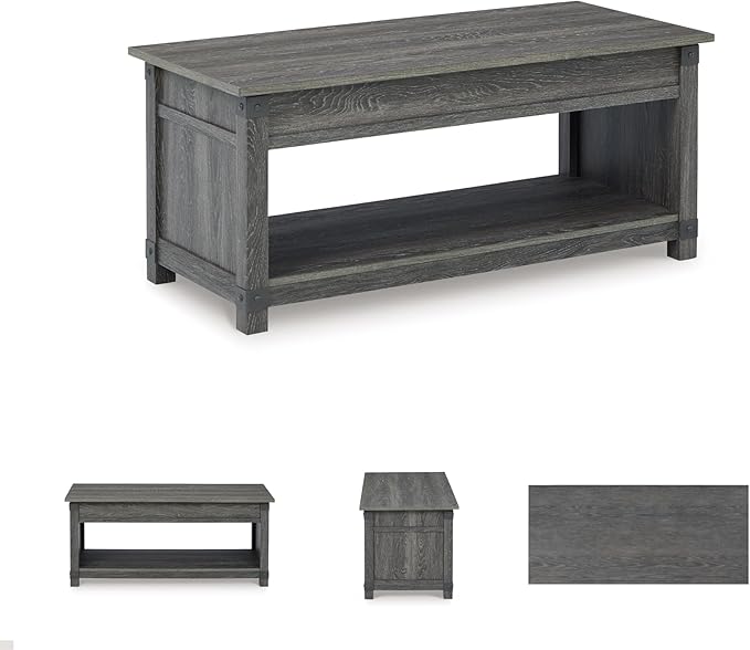 Signature Design by Ashley Freedan Rustic Farmhouse Lift Top Coffee Table, Gray