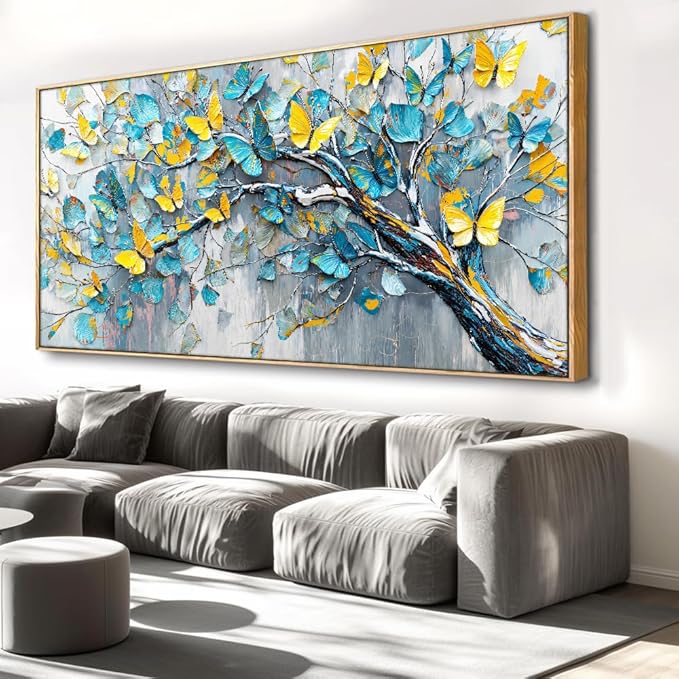 Abstract Tree Wall Art - Framed Modern Canvas Painting for Living Room, Bedroom Home Office Decor, 48x24 Inch Ready to Hang