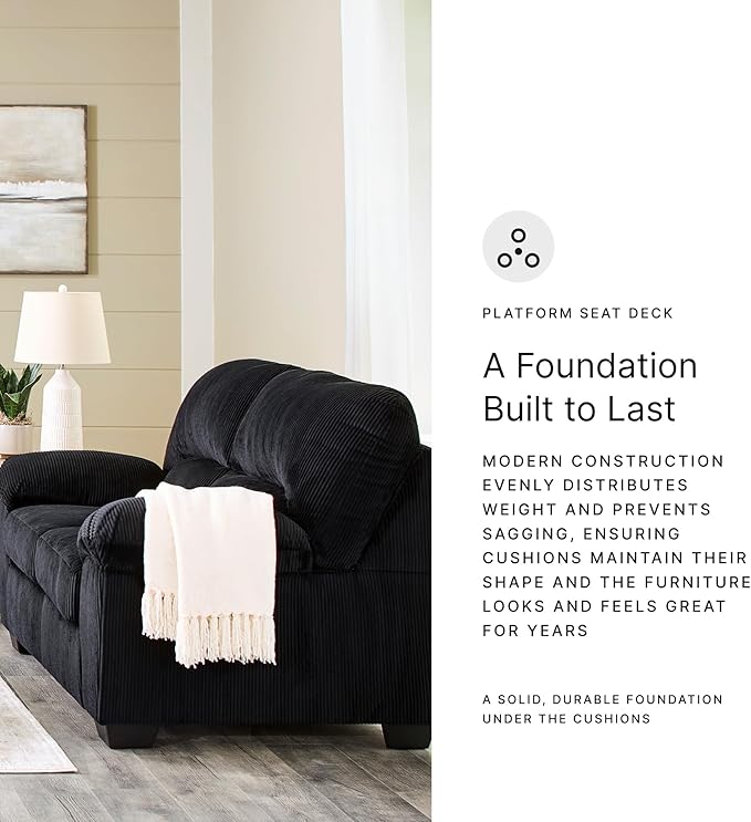 Signature Design by Ashley SimpleJoy Modern Loveseat for Living Room, Black