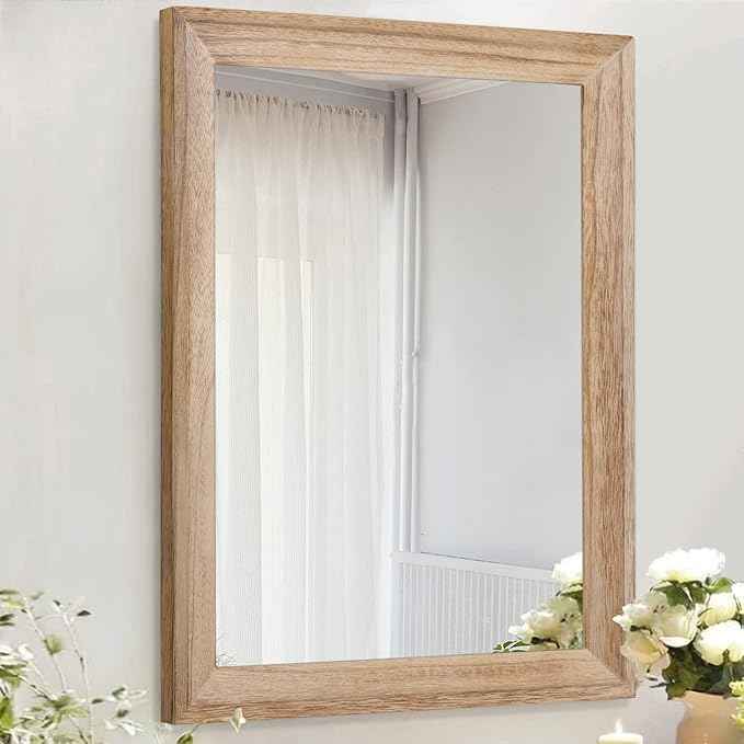 AAZZKANG Rustic Mirrors for Wall Rectangle Wooden Frame Hanging Mirror for Bedroom Bathroom Living Room Entryway Large 26"x18"
