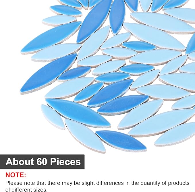 uxcell Ceramic Mosaic Tile, About 200g Teardrop Leaf Tile Mosaic Block for Handicrafts Artwork, Blue/Sky Blue