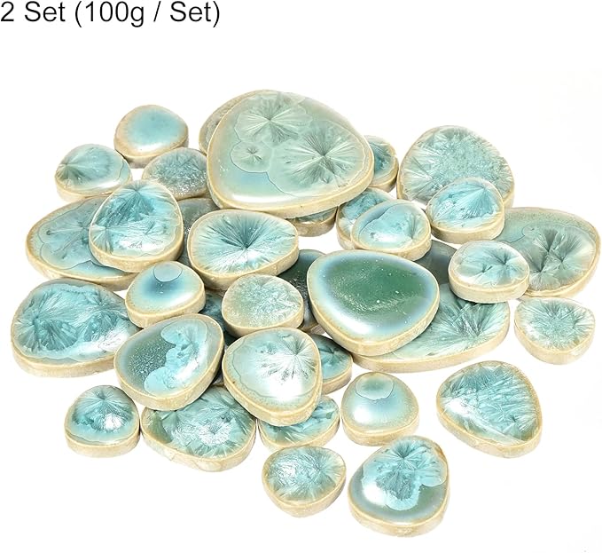 MECCANIXITY 200g Ceramic Mosaic Tiles for Crafts Bulk, Pebble Ice Green Ceramic Tiles for Mosaic Kits Garden Stepping Stone Cup Mat