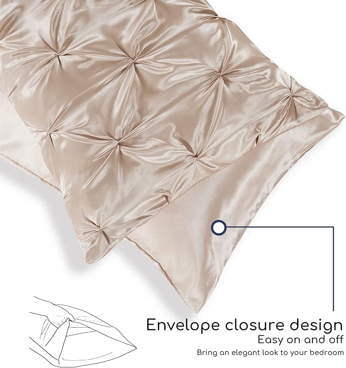 MR&HM Satin Comforter Twin XL 5 Pieces - Luxurious Pinch Pleat Bedding Set with Comforter, Flat Sheet, Fitted Sheet, Pillowcase & Sham, Super Silky Soft Bed Set for All Season (Twin XL, Champagne)
