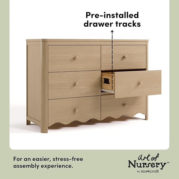 Storkcraft Casablanca 6 Drawer Dresser (Driftwood) – GREENGUARD Gold Certified, Sturdy Dresser for Nursery Bedroom with Spacious Storage, Interlocking Drawer System, Pre-Installed Tracks
