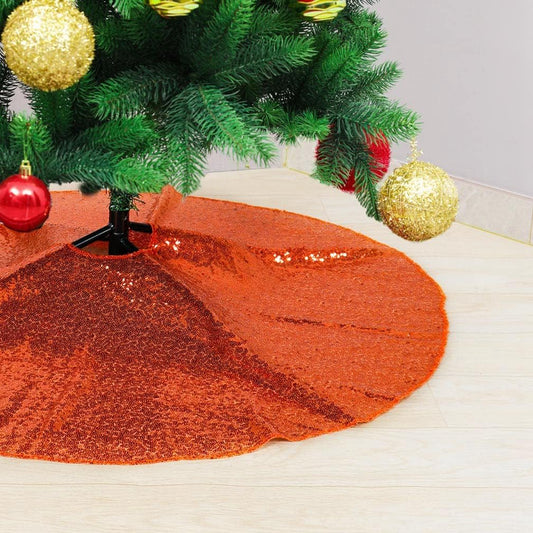 Partisout Orange Sequin Tree Skirt Glitter Christmas Skirts 48 Inch Cotton Colorful for Halloween Trees