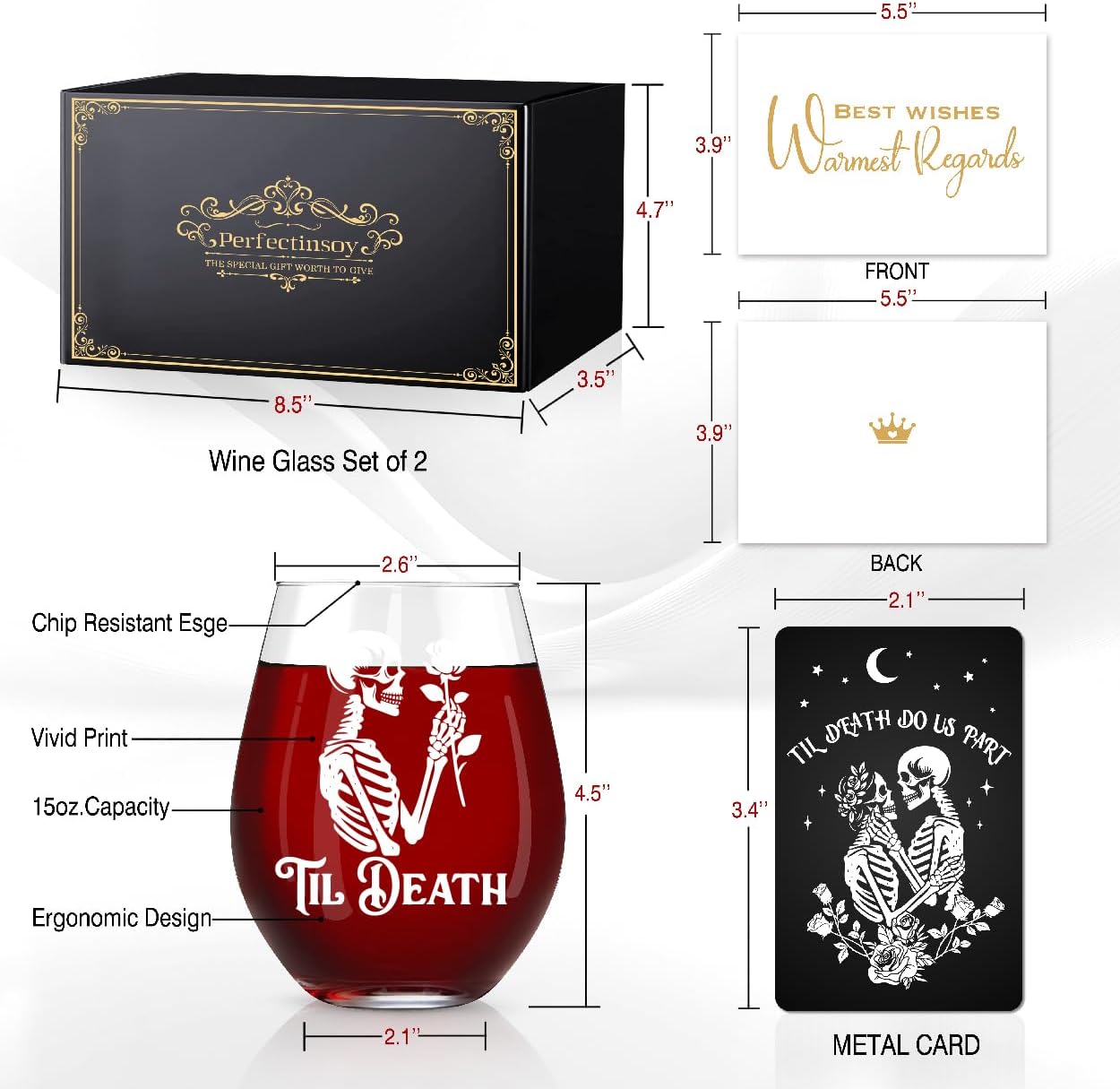 Perfectinsoy Skull Wine Glass 2 Piece with Gift Box, Zombie Design, Valentine's Day Autumn Halloween, Anniversary Wedding Gifts, Couple Gifts for Boyfriend and Girlfriend. (Do Us Set of 2)