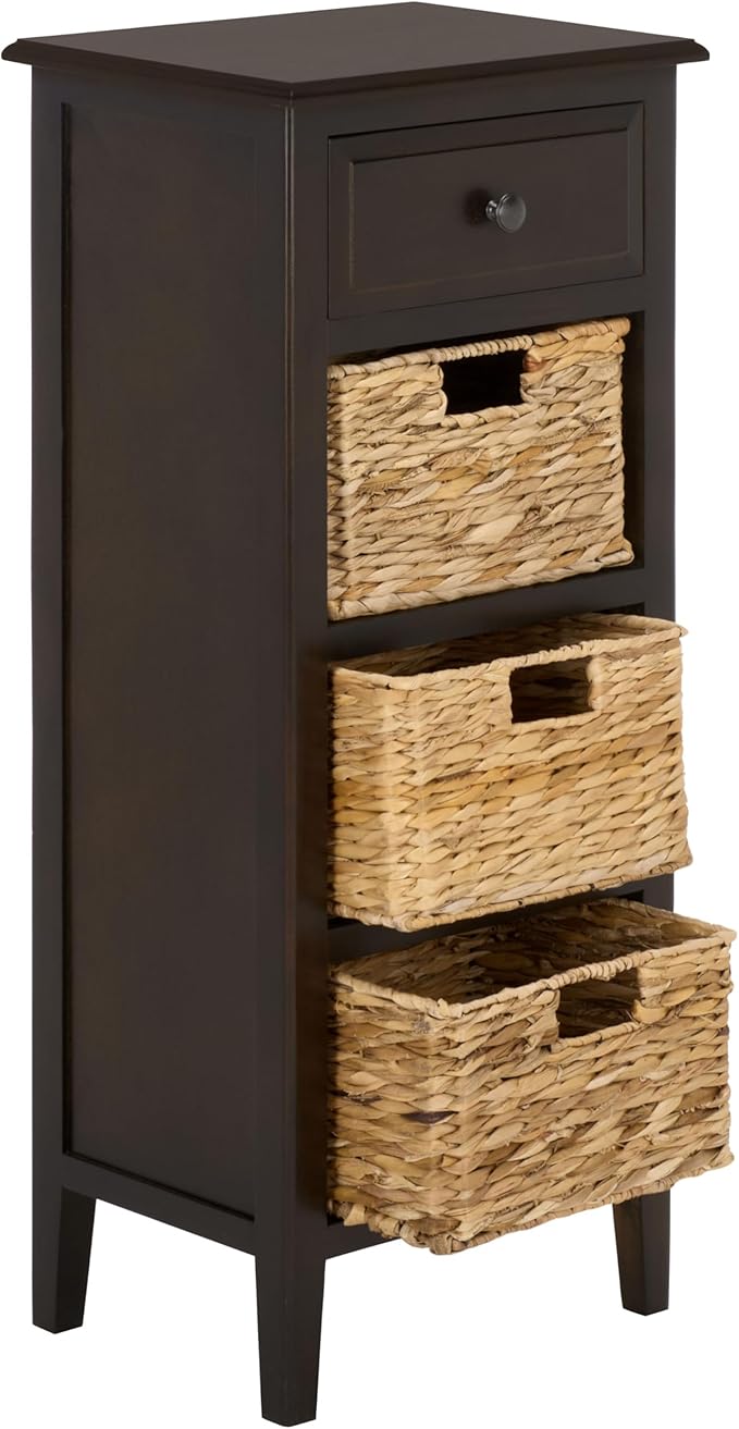 SAFAVIEH Home Collection – Michaela Dark Chocolate 4-Drawer Storage Unit, Natural Rattan Basket Organization, Fully Assembled (AMH5744F)