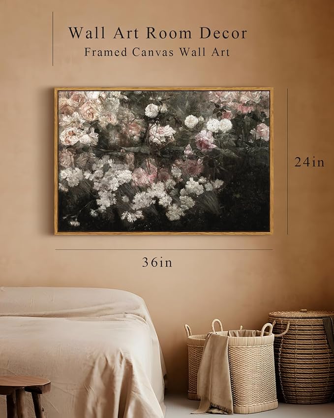 InSimSea Framed Canvas Wall Art Vintage Decor, Home Decor Garden in May Flower Aesthetic, Large Prints Artwork, Rustic Wall Decoration for Bedroom Living Room Bathroom, 24"x36"
