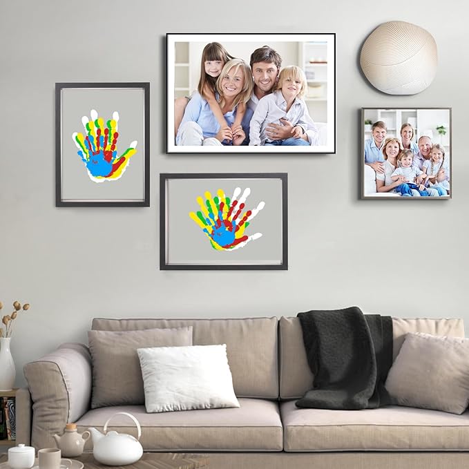 Bixinyo Family Handprint Kit with Light, Baby Hand and Footprint Keepsake Wooden Frame, Family Gifts for Mom, Women, New Parents, Mother's Day, Adoption Gifts, 5 Non-Toxic Paints (Light, Black)