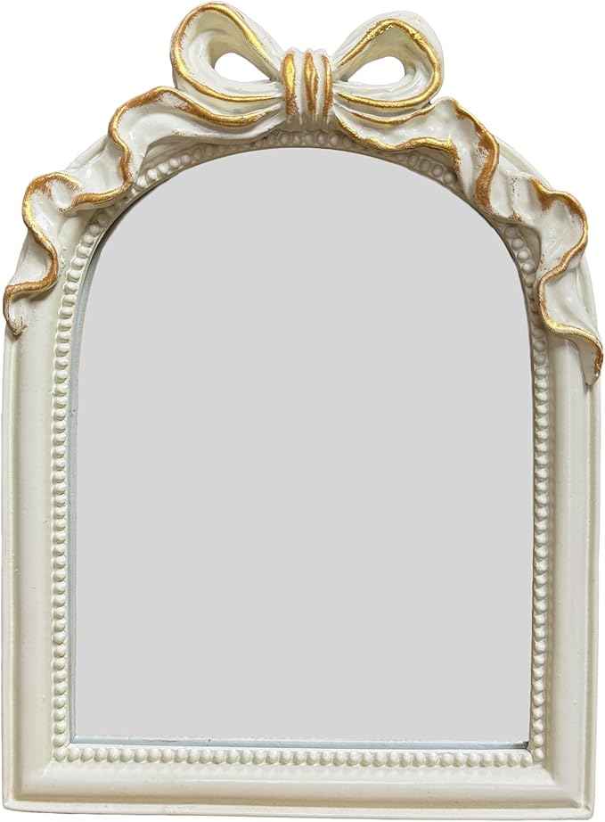 Vintage Carved Resin Desk Mirror - 8x6Inch Decorative Vanity Mirror for Makeup, Dorm, Bedroom & Tabletop Deco
