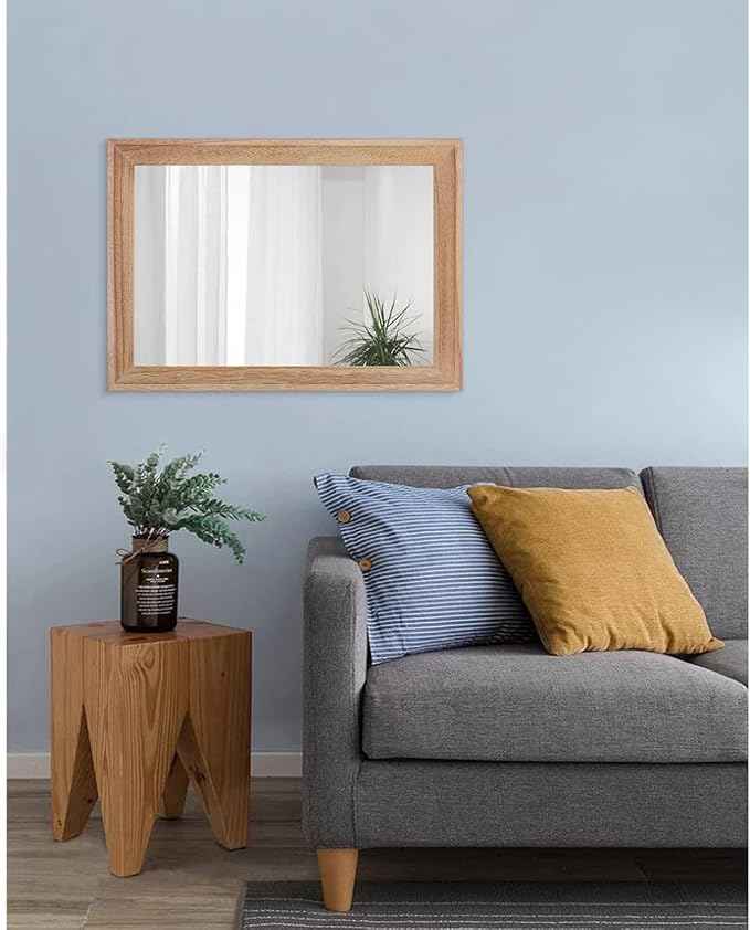 AAZZKANG Rustic Mirrors for Wall Rectangle Wooden Frame Hanging Mirror for Bedroom Bathroom Living Room Entryway Large 20"x16"