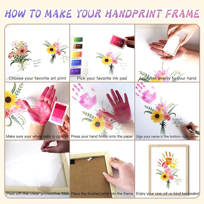 Physkoa Handprint Flower Kit with Frame – Kids Gifts for Mom or Grandma – DIY Family Keepsake Craft, Mother Daughter Activity, Birthday Present for Mom,Nana