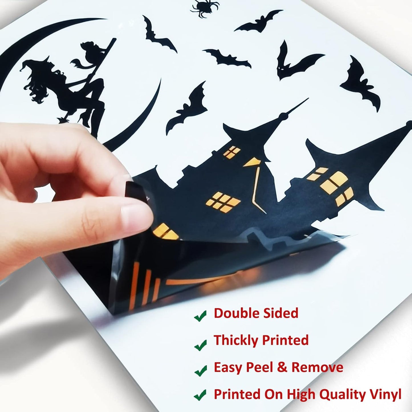150 Pcs Halloween Window Clings Bats Witches with Cauldron Halloween Window Decoration | Large-Size Double-Side Skeletons Windo Clings Hallowee Party Decoration Reusable & Removable