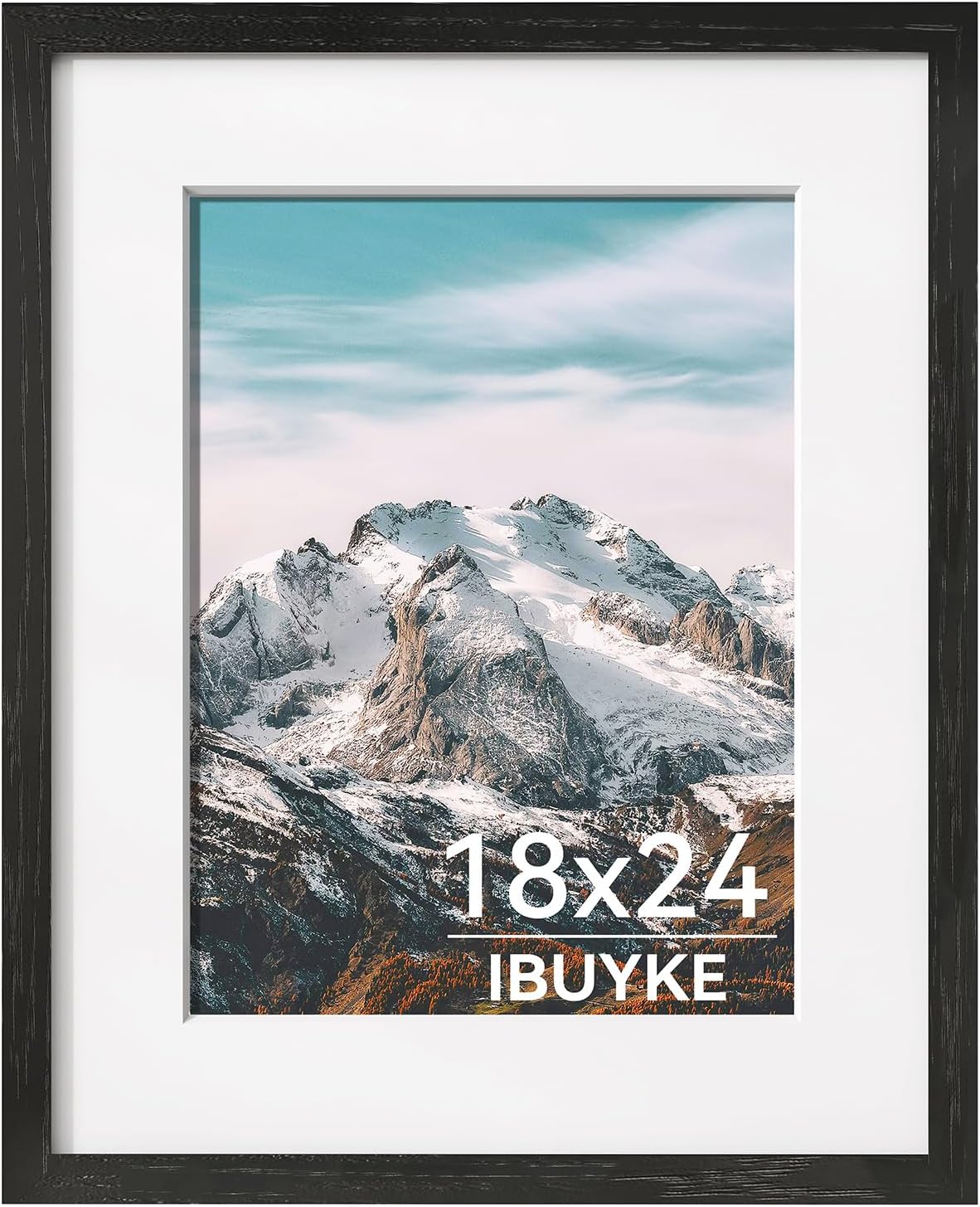 IBUYKE 18x24 Picture Frame,Solid Oak Wood 18x24 Photo Frame with Mat to 16x20,18x24 Picture Frames With Tempered Glass,Wall Mount Display,Home Decor,Black Oak 24 x 18 Frame,UWPF1824B