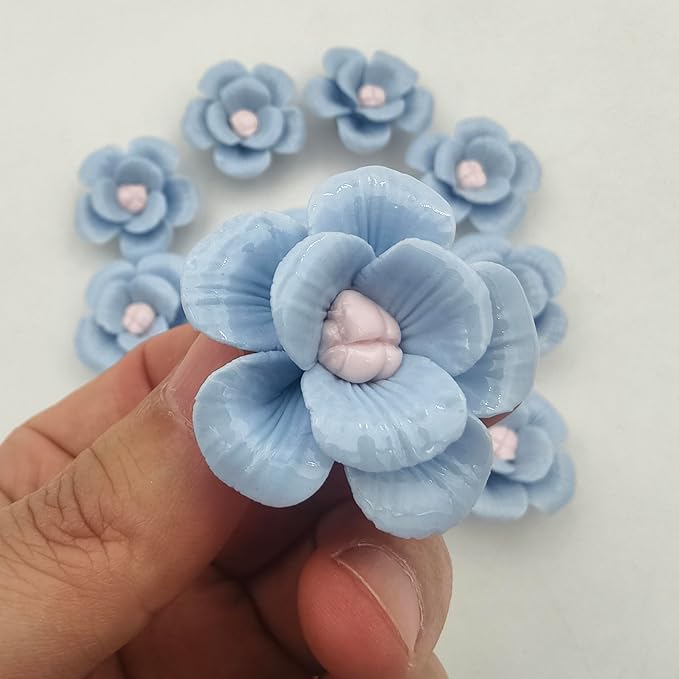 10 PCS 3D Flower Ceramics Mosaic Tiles,DIY Making Creative Ceramic Mosaic Tiles for DIY Craft Plates Flowerpots Vases Cups Mosaic Making Supplies (3D Blue Flower)