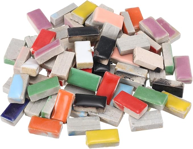 MECCANIXITY 250g Ceramic Mosaic Tiles for Crafts Bulk, Rectangle Mixed Color Ceramic Tile for Mosaic Kits Garden Stepping Stone Cup Mat