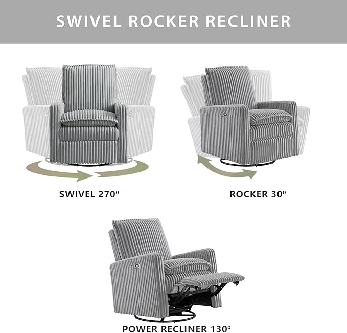 Oxford Baby Uptown Power Recliner/Glider, Corduroy, Ash Gray