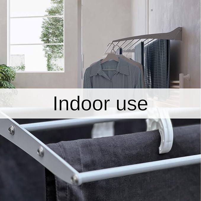 foxydry Fold, Wall Drying Rack, Vertical Drying Rack for Indoor and Outdoor Aluminium and Steel (White - Closing Up, 2X Fold 120)