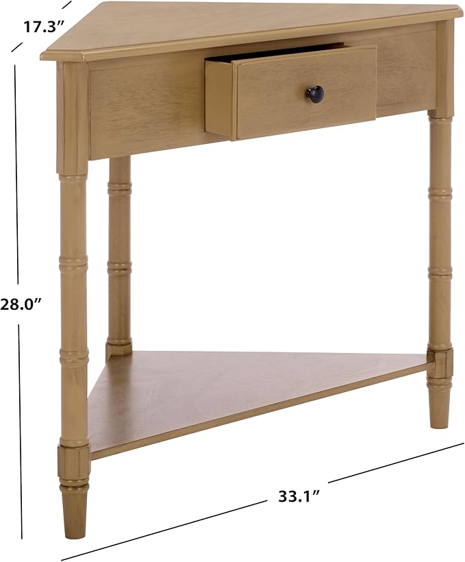 SAFAVIEH Home Collection – Gomez Desert Brown Corner Table, 1-Drawer Space-Saving Triangle Accent Table, Classic Turned-Leg Design (AMH5709L)