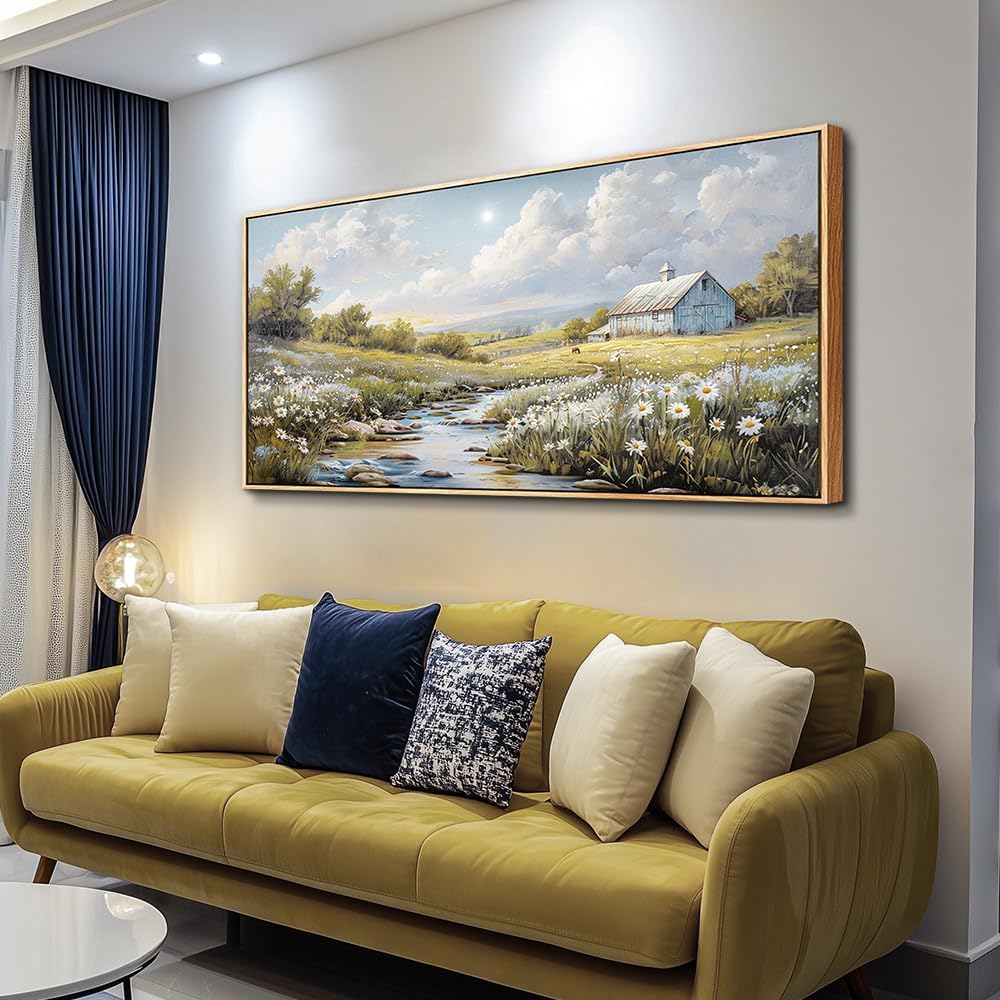 PHAOHUAXM Wall Art For Living Room Large Canvas Wall Decor For Bedroom Flower Watercolour Painting Office Decoration Countryside Scenery Mural Artwork Ready To Hang Home Decor 24x48 In Wood Framed