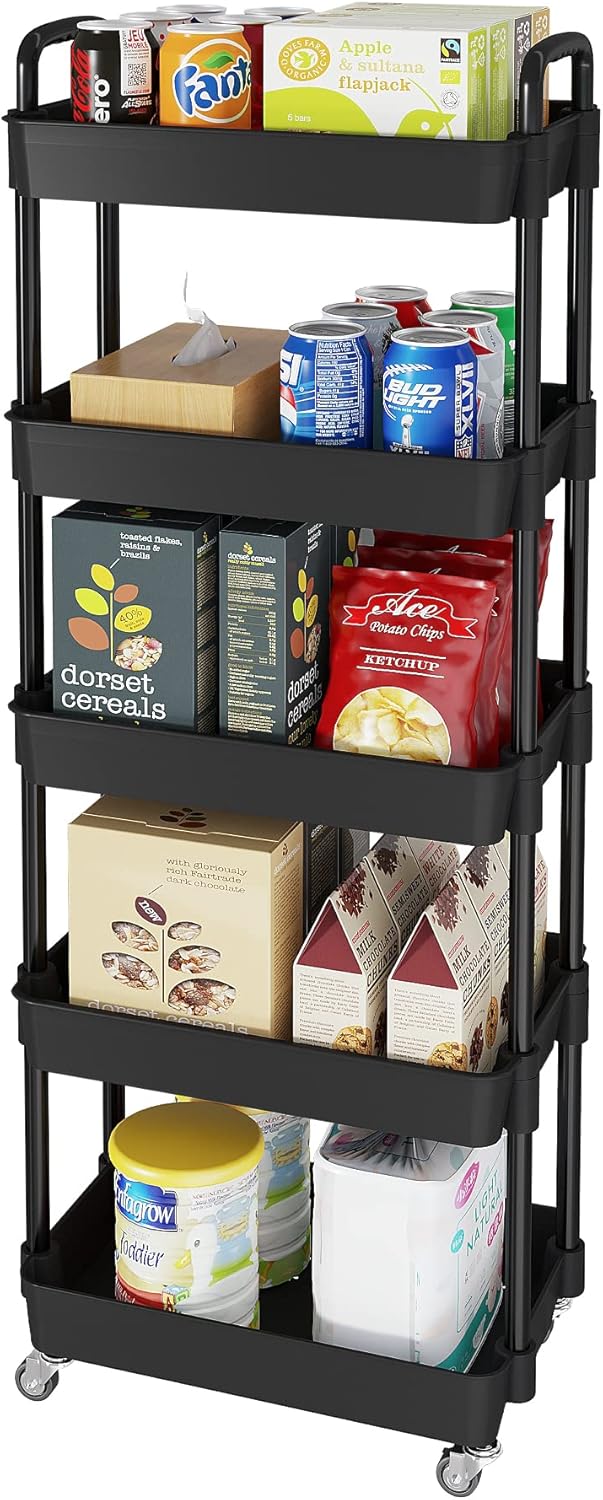 Laiensia Storage Cart,Multifunction Utility Rolling Cart Kitchen Storage Organizer,Mobile Shelving Unit Cart with Lockable Wheels for Bathroom,Laundry,with Classified Stickers