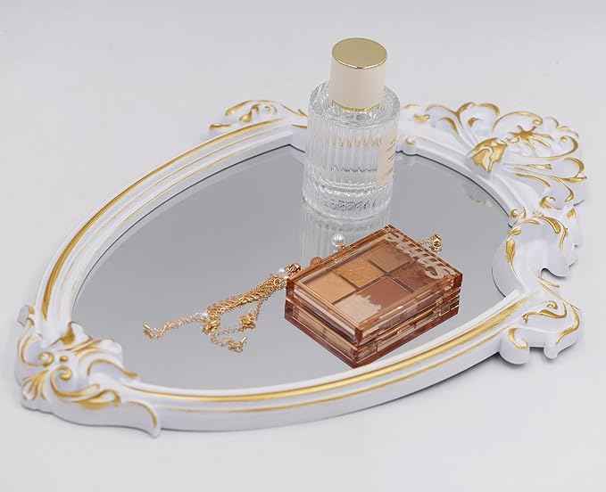 Eaoundm 16.5 x 11 inch Vintage Mirror Antique Mirror Decorative Wall Mirror Shield Shape (White)