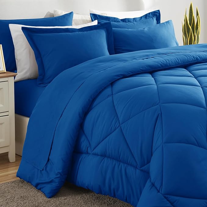 CozyLux Full Size Comforter Sets Classic Blue - 7 Pieces Bed in a Bag Full, Luxury Soft Bed Set for All Seasons, Bedding Set with Down Alternative Comforter, Sheets, Pillowcases & Shams