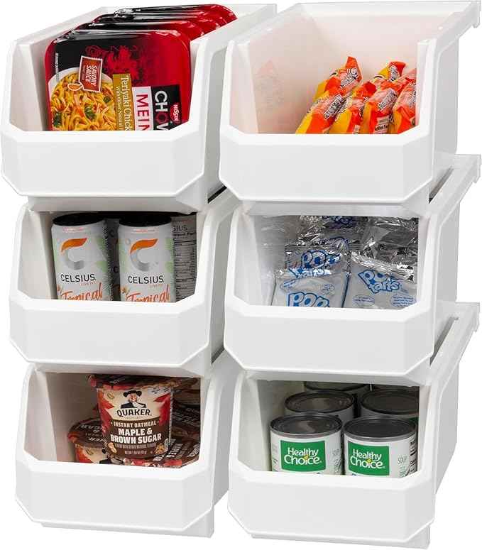 Large Plastic Containers for Organizing and Storage Bins for Closet, Kitchen, Office, or Pantry Organization, 14.75-Inch x 8-Inch x 7-Inch 6-Pack, White, Large